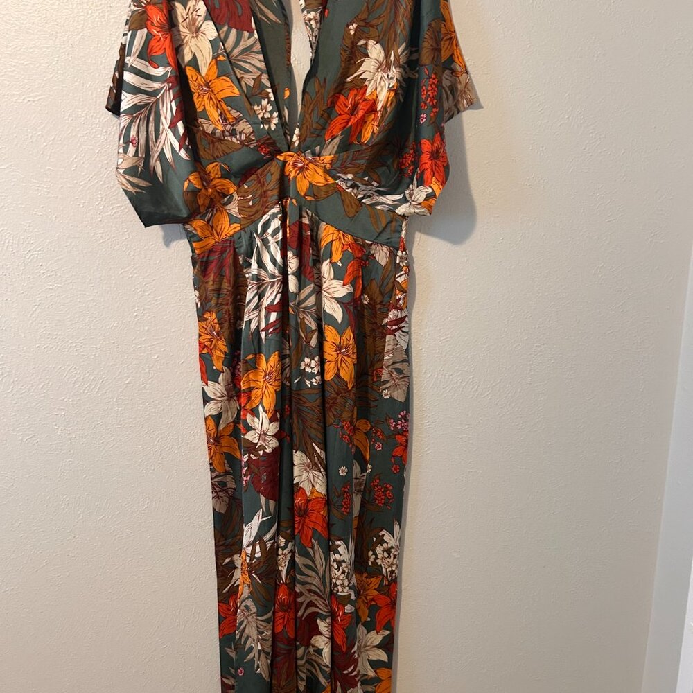 Teal Floral Satin Vacay Dress